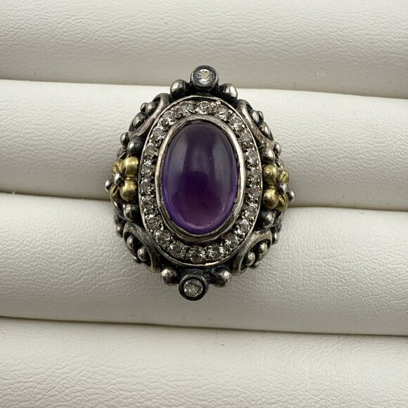 Barbara Bixby Ring Sterling Silver 18K Amethyst Topaz Sz 8 Floral Cabochon 925 - Picture 5 of 12